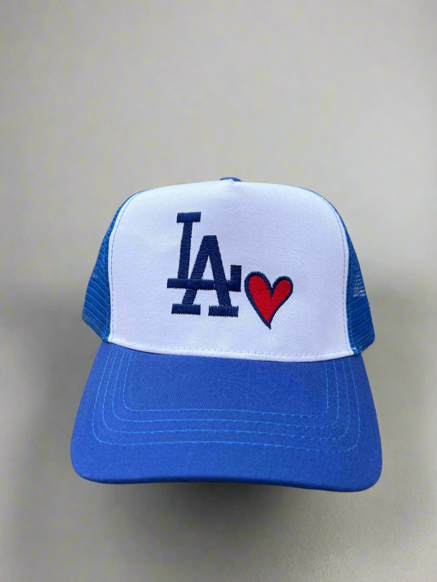 LA heart trucker hat (blue/white)