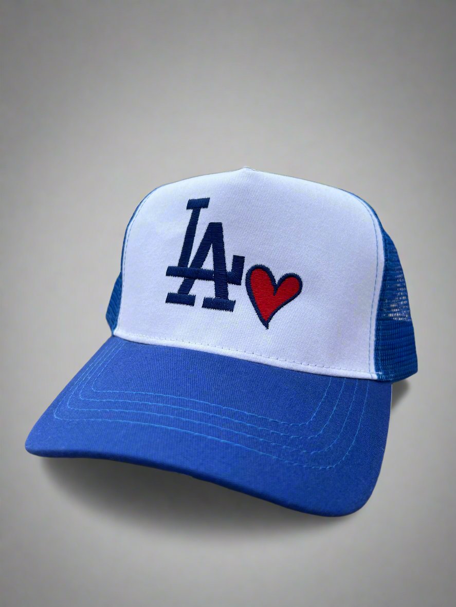 LA heart trucker hat (blue/white)